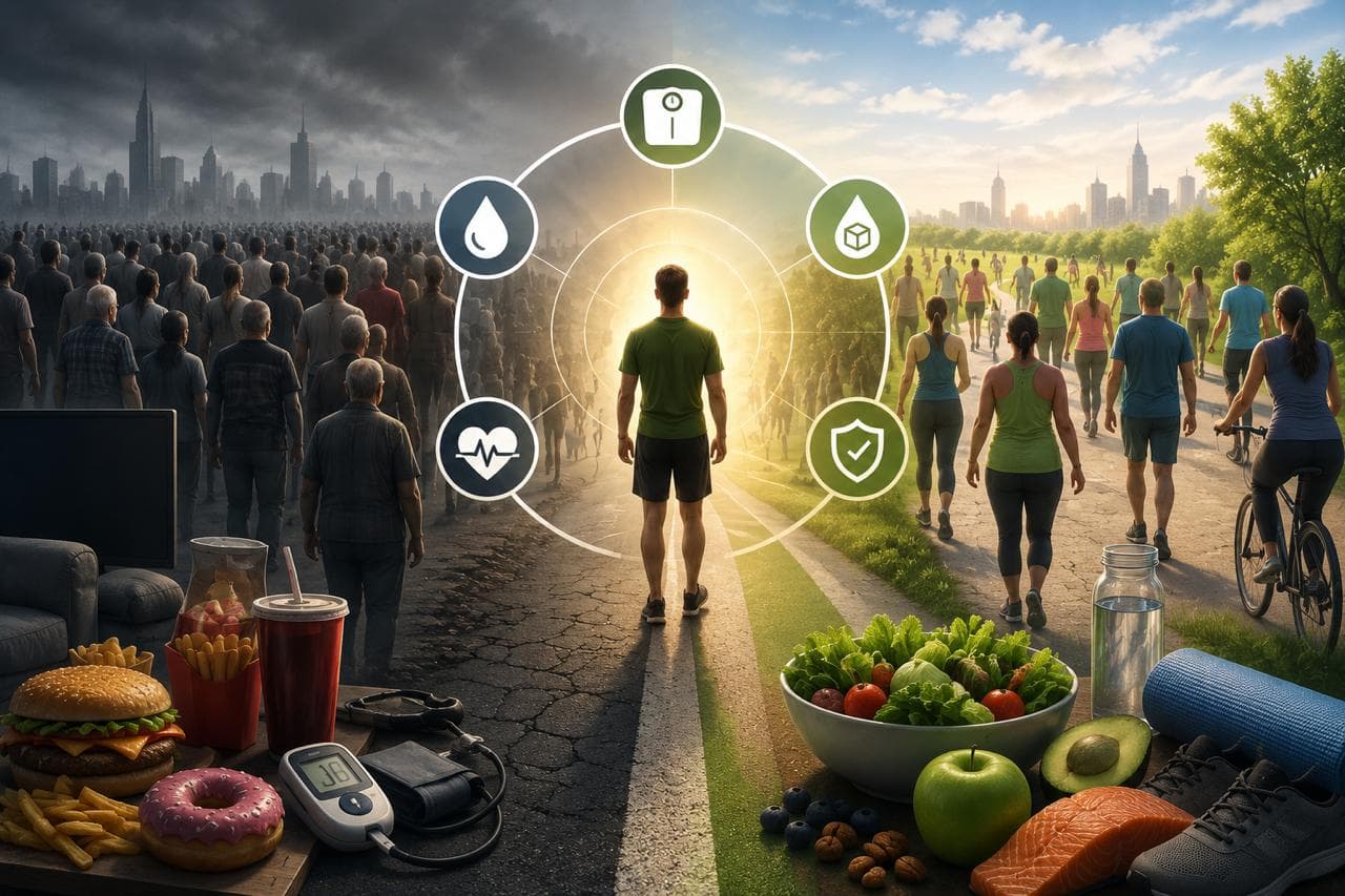 The five factors of optimal cardiometabolic health — a metabolically damaged population vs. an optimal one